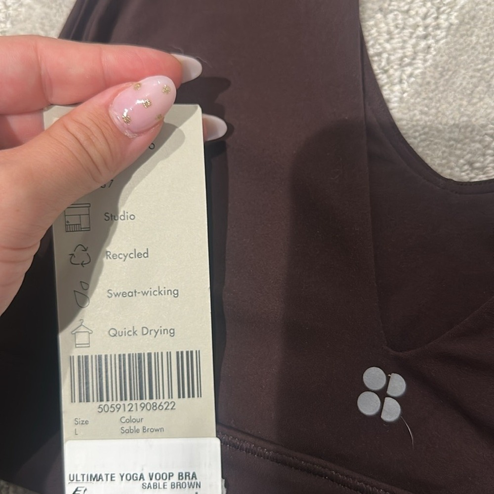 Sweaty Betty Ultimate Yoga Voop Bra Sable Brown Recycled Sweat Wicking Quick Dry - Picture 8 of 10